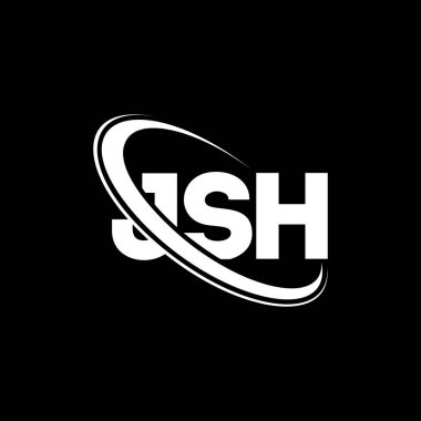 JSH logosu. JSH mektubu. JSH harf logosu tasarımı. Çember ve büyük harfli monogram logosuyla birleştirilmiş JSH logosu. Teknoloji, iş ve emlak markası için JSH tipografisi.