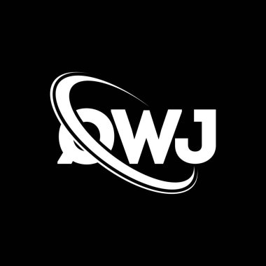 QWJ logosu. QWJ mektubu. QWJ harf logosu tasarımı. Çember ve büyük harfli monogram logosuyla birleştirilmiş QWJ logosu. QWJ teknoloji, iş ve emlak markası tipografisi.