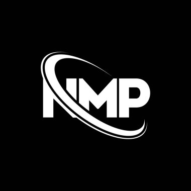 NMP logosu. NMP mektubu. NMP harf logosu tasarımı. Çember ve büyük harfli monogram logosuna bağlı NMP logosu. Teknoloji, iş ve emlak markası için NMP tipografisi.