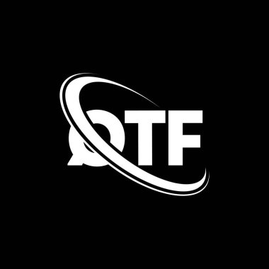 QTF logosu. QTF mektubu. QTF harf logosu tasarımı. Çember ve büyük harfli monogram logosuna bağlı baş harfler QTF logosu. Teknoloji, iş ve emlak markası için QTF tipografisi.