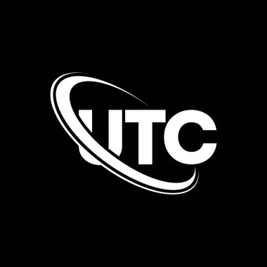 UTC logosu. UTC mektubu. UTC harf logosu tasarımı. Çember ve büyük harfli monogram logosuna bağlı ilk UTC logosu. Teknoloji, iş ve emlak markası için UTC tipografisi.
