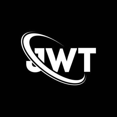 JWT logosu. JWT mektubu. JWT mektup logosu tasarımı. Çember ve büyük harfli monogram logosuyla birleştirilmiş JWT logosu. Teknoloji, iş ve emlak markası için JWT tipografisi.
