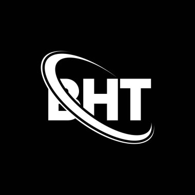 BHT logosu. BHT mektubu. BHT harf logosu tasarımı. Çember ve büyük harfli monogram logosuna bağlı baş harfler BHT logosu. Teknoloji, iş ve emlak markası için BHT tipografisi.