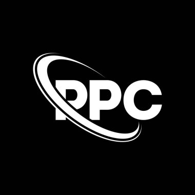 PPC logosu. PPC mektubu. PPC harf logosu tasarımı. Çember ve büyük harfli monogram logosuna bağlı PPC logosu. Teknoloji, iş ve emlak markası için PPC tipografisi.