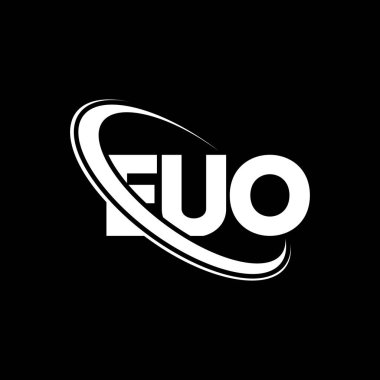 EUO logosu. EUO mektubu. EUO mektup logosu tasarımı. Çember ve büyük harfli monogram logosuna bağlı baş harfler EUO logosu. EUO teknoloji, iş ve emlak markası tipografisi.