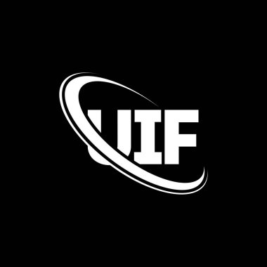 UIF logosu. UIF mektubu. UIF mektup logosu tasarımı. Çember ve büyük harfli monogram logosuna bağlı UIF logosu. Teknoloji, iş ve emlak markası için UIF tipografisi.