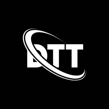 DTT logosu. DTT mektubu. DTT harf logosu tasarımı. Çember ve büyük harfli monogram logosuna bağlı baş harfler DTT logosu. Teknoloji, iş ve emlak markası için DTT tipografisi.