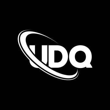 UDQ logosu. UDQ mektubu. UDQ harf logosu tasarımı. Çember ve büyük harfli monogram logosuna bağlı ilk UDQ logosu. Teknoloji, iş ve emlak markası için UDQ tipografisi.