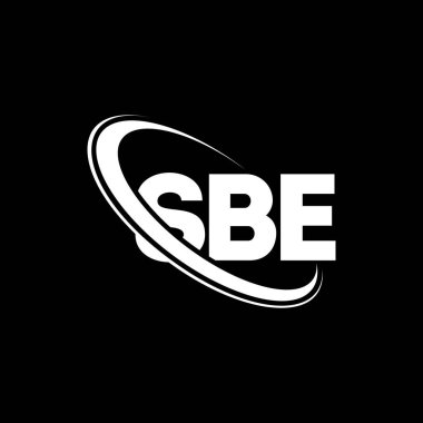 SBE logosu. SBE mektubu. SBE mektup logosu tasarımı. Çember ve büyük harfli monogram logosuna bağlı SBE logosu. Teknoloji, iş ve emlak markası için SBE tipografisi.