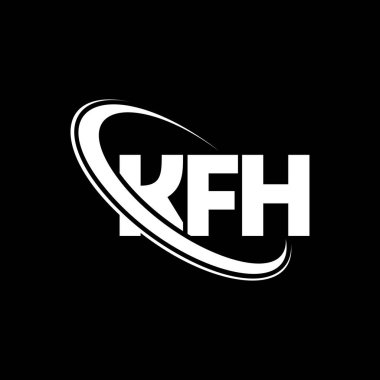 KFH logosu. KFH mektubu. KFH harf logosu tasarımı. Çember ve büyük harfli monogram logosuna bağlı KFH logosu. Teknoloji, iş ve emlak markası için KFH tipografisi.