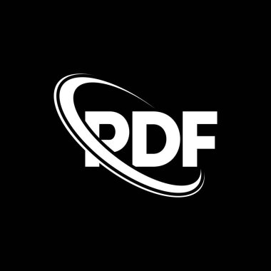 PDF logosu. PDF mektubu. PDF mektup logosu tasarımı. Çember ve büyük harfli monogram logosuna bağlı PDF logosu. Teknoloji, iş ve emlak markası için PDF tipografisi.