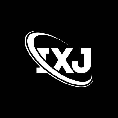 IXJ logosu. IXJ mektubu. IXJ harf logosu tasarımı. Daireye ve büyük harfli monogram logosuna bağlı ilk IXJ logosu. Teknoloji, iş ve emlak markası için IXJ tipografisi.