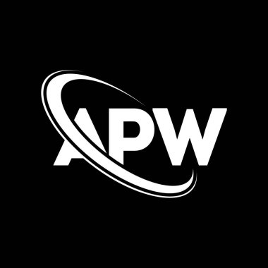 APW logosu. APW mektubu. APW mektup logosu tasarımı. Çember ve büyük harfli monogram logosuna bağlı APW logosu. Teknoloji, iş ve emlak markası APW tipografisi.