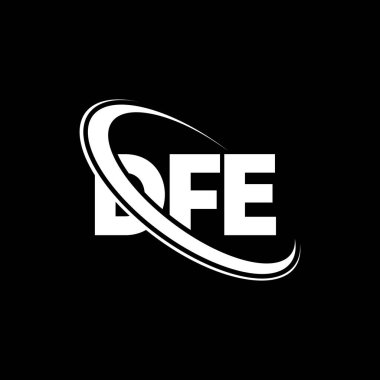 DFE logosu. DFE mektubu. DFE mektup logosu tasarımı. Daire ve büyük harfli monogram logosuna bağlı DFE logosu. Teknoloji, iş ve emlak markası için DFE tipografisi.