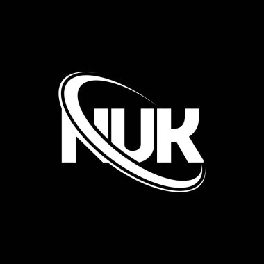 NUK logosu. NUK mektubu. NUK harf logosu tasarımı. Çember ve büyük harfli monogram logosuna bağlı NUK logosu. Teknoloji, iş ve emlak markası için NUK tipografisi.