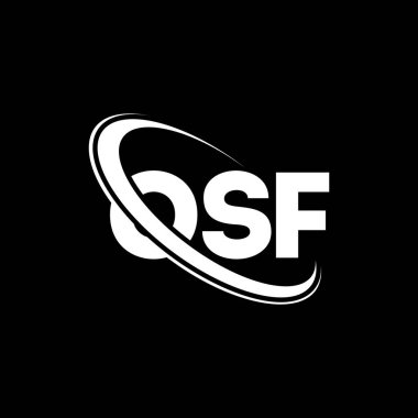 OSF logosu. OSF mektubu. OSF mektup logosu tasarımı. Çember ve büyük harfli monogram logosuna bağlı ilk OSF logosu. Teknoloji, iş ve emlak markası için OSF tipografisi.