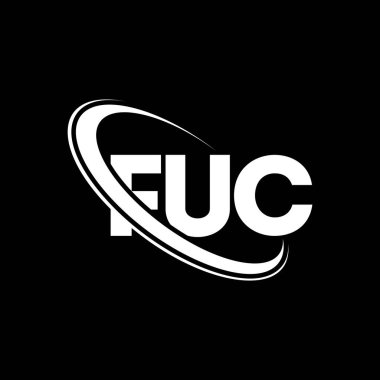 FUC logosu. FUC mektubu. FUC harf logosu tasarımı. Çember ve büyük harfli monogram logosuna bağlı FUC logosu. Teknoloji, iş ve emlak markası için FUC tipografisi.