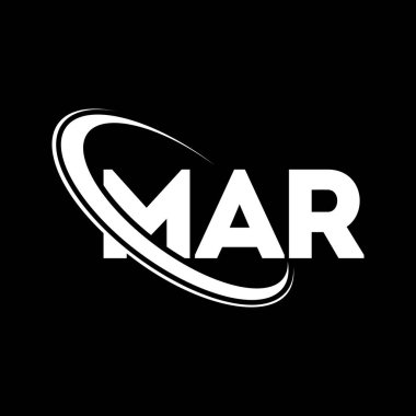 MAR logosu. MAR mektubu. MAR harf logosu tasarımı. Çember ve büyük harfli monogram logosuyla birleştirilmiş MAR logosu. Teknoloji, iş ve emlak markası için MAR tipografisi.