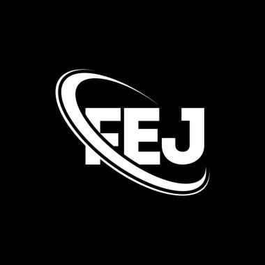 FEJ logosu. FEJ mektubu. FEJ mektup logosu tasarımı. Çember ve büyük harfli monogram logosuna bağlı FEJ logosunun baş harfleri. Teknoloji, iş ve emlak markası için FEJ tipografisi.
