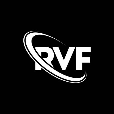 RVF logosu. RVF mektubu. RVF mektup logosu tasarımı. Çember ve büyük harfli monogram logosuna bağlı RVF logosu. Teknoloji, iş ve emlak markası için RVF tipografisi.