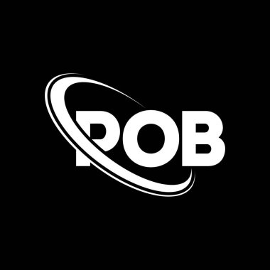 POB logosu. POB mektubu. POB mektup logosu tasarımı. Çember ve büyük harfli monogram logosuna bağlı POB logosu. Teknoloji, iş ve emlak markası için POB tipografisi.