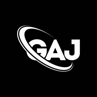 GAJ logosu. GAJ mektubu. GAJ harf logosu tasarımı. Çember ve büyük harfli monogram logosuyla birleştirilmiş GAJ logosu. Teknoloji, iş ve emlak markası için GAJ tipografisi.