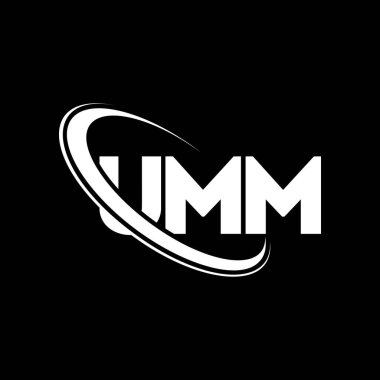 UMM logosu. Şey... Mektup. UMM mektup logosu tasarımı. Çember ve büyük harfli monogram logosuna bağlı baş harfler. Teknoloji, iş ve gayrimenkul markası için tipografi.