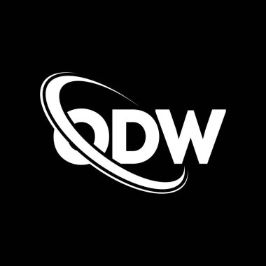 ODW logosu. ODW mektubu. ODW harf logosu tasarımı. Çember ve büyük harfli monogram logosuyla birleştirilmiş ODW logosu. Teknoloji, iş ve emlak markası için ODW tipografisi.