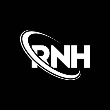 RNH logosu. RNH mektubu. RNH harf logosu tasarımı. Çember ve büyük harfli monogram logosuna bağlı RNH logosu. Teknoloji, iş ve emlak markası için RNH tipografisi.