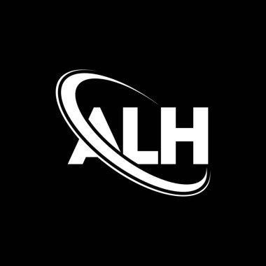 ALH logosu. ALH harfi. ALH harfi logo tasarımı. Çember ve büyük harfli monogram logosuna bağlı ALH logosu. Teknoloji, iş ve emlak markası için ALH tipografisi.