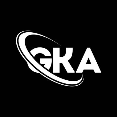 GKA logosu. GKA mektubu. GKA harf logosu tasarımı. Çember ve büyük harfli monogram logosuyla birleştirilmiş GKA logosu. Teknoloji, iş ve emlak markası için GKA tipografisi.