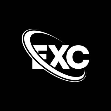 EXC logosu. EXC mektubu. EXC harf logosu tasarımı. Çember ve büyük harfli monogram logosuna bağlı EXC logosu. Teknoloji, iş ve emlak markaları için EXC tipografisi.