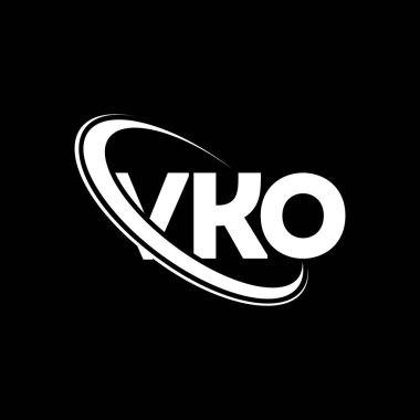 VKO logosu. VKO mektubu. VKO harf logosu tasarımı. Çember ve büyük harfli monogram logosuna bağlı VKO logosu. Teknoloji, iş ve emlak markası için VKO tipografisi.