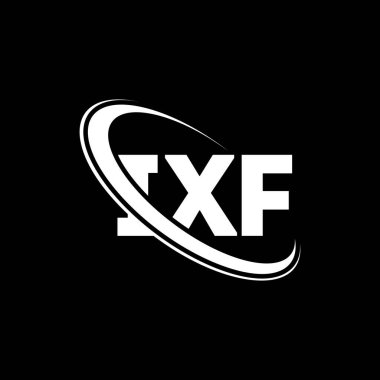 IXF logosu. IXF mektubu. IXF harf logosu tasarımı. Daireye ve büyük harfli monogram logosuna bağlı ilk IXF logosu. Teknoloji, iş ve emlak markası için IXF tipografisi.