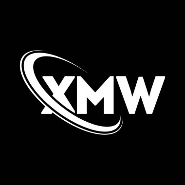 XMW logosu. XMW mektubu. XMW harf logosu tasarımı. Çember ve büyük harfli monogram logosuna bağlı XMW logosu. Teknoloji, iş ve emlak markası için XMW tipografisi.