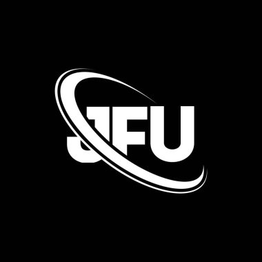 JFU logosu. JFU mektubu. JFU mektup logosu tasarımı. Çember ve büyük harfli monogram logosuna bağlı baş harfler JFU logosu. Teknoloji, iş ve emlak markası için JFU tipografisi.