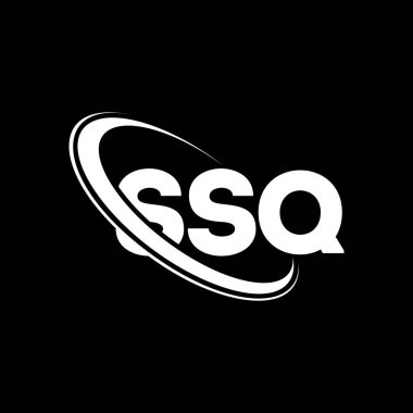 SSQ logosu. SSQ mektubu. SSQ harf logosu tasarımı. Çember ve büyük harfli monogram logosuna bağlı baş harfler SSQ logosu. Teknoloji, iş ve emlak markası için SSQ tipografisi.