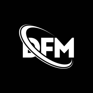 DFM logosu. DFM mektubu. DFM mektup logosu tasarımı. Çember ve büyük harfli monogram logosuna bağlı baş harfler. Teknoloji, iş ve emlak markası için DFM tipografisi.