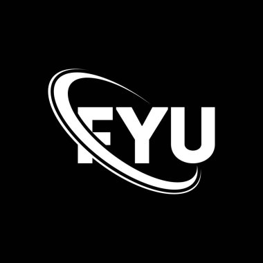 Fyu logosu. Fyu mektubu. Fyu mektup logosu tasarımı. Çember ve büyük harfli monogram logosuna bağlı FYU logosunun baş harfleri. Teknoloji, iş ve emlak markası için FYU tipografisi.