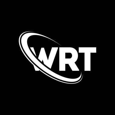 WRT logosu. WRT mektubu. WRT harf logosu tasarımı. Çember ve büyük harfli monogram logosuna bağlı baş harfler WRT logosu. Teknoloji, iş ve emlak markası için WRT tipografisi.