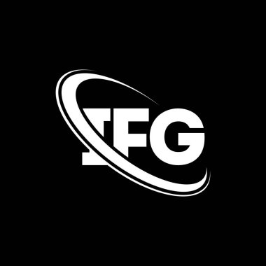 IFG logosu. IFG mektubu. IFG harf logosu tasarımı. Daireye ve büyük harfli monogram logosuna bağlı ilk IFG logosu. Teknoloji, iş ve emlak markası için IFG tipografisi.