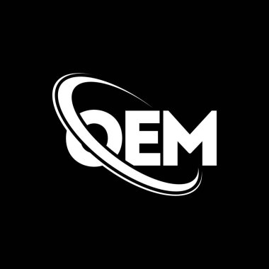 OEM logosu. OEM mektubu. OEM mektup logosu tasarımı. Çember ve büyük harfli monogram logosuyla birleştirilmiş OEM logosu. Teknoloji, iş ve emlak markası için OEM tipografisi.