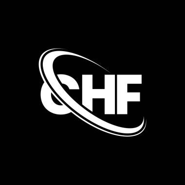 CHF logosu. CHF mektubu. CHF mektup logosu tasarımı. Çember ve büyük harfli monogram logosuna bağlı CHF logosu. Teknoloji, iş ve emlak markası için CHF tipografisi.