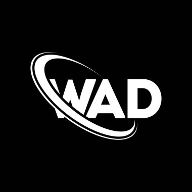 WAD logosu. Savaş mektubu. WAD mektup logosu tasarımı. Çember ve büyük harfli monogram logosuna bağlı WAD logosu. WAD teknoloji, iş ve emlak markası tipografisi.