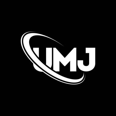 UMJ logosu. UMJ mektubu. UMJ harf logosu tasarımı. Çember ve büyük harfli monogram logosuna bağlı baş harfler UMJ logosu. Teknoloji, iş ve emlak markası için UMJ tipografisi.