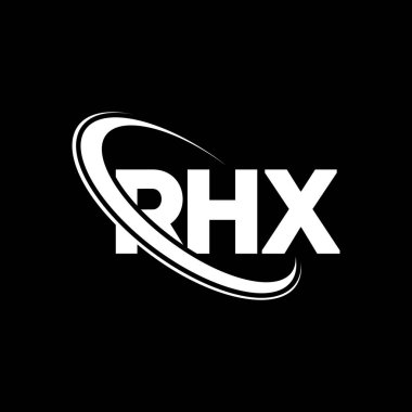 RHX logosu. RHX mektubu. RHX harfli logo tasarımı. Çember ve büyük harfli monogram logosuna bağlı RHX logosu. Teknoloji, iş ve emlak markası için RHX tipografisi.