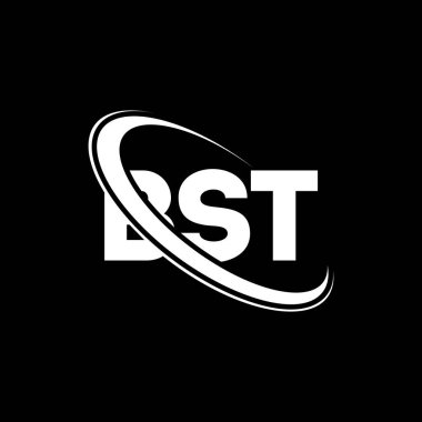 BST logosu. BST mektubu. BST harfli logo tasarımı. Çember ve büyük harfli monogram logosuna bağlı BST logosu. Teknoloji, iş ve emlak markası için BST tipografisi.