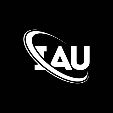 IAU logosu. IAU mektubu. IAU mektup logosu tasarımı. Çember ve büyük harfli monogram logosuna bağlı ilk IAU logosu. Teknoloji, iş ve emlak markası için IAU tipografisi.