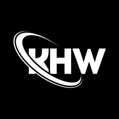 KHW logosu. KHW mektubu. KHW harf logosu tasarımı. Çember ve büyük harfli monogram logosuyla birleştirilmiş KHW logosu. Teknoloji, iş ve emlak markası için KHW tipografisi.