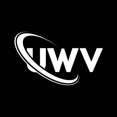 UWV logosu. UWV mektubu. UWV harf logosu tasarımı. Çember ve büyük harfli monogram logo ile birleştirilmiş UWV logosu. Teknoloji, iş ve emlak markası için UWV tipografisi.